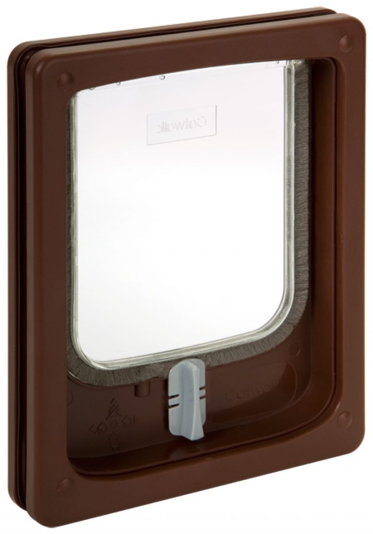 WCDB Wood Fitting Slim Line Cat Door Brown Pet Tek UK