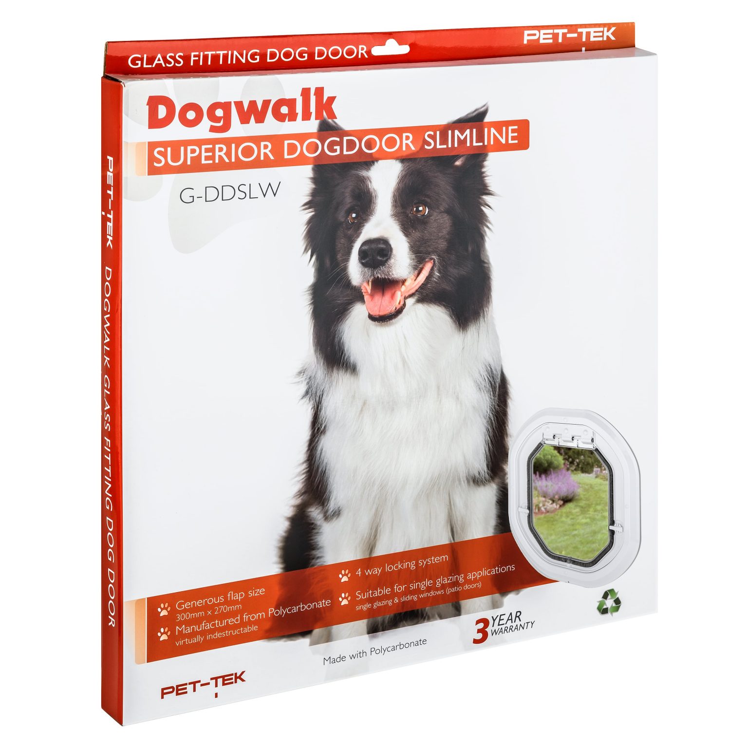 GDDSLW Glass Fitting Dog Door Slimline White Pet Tek UK