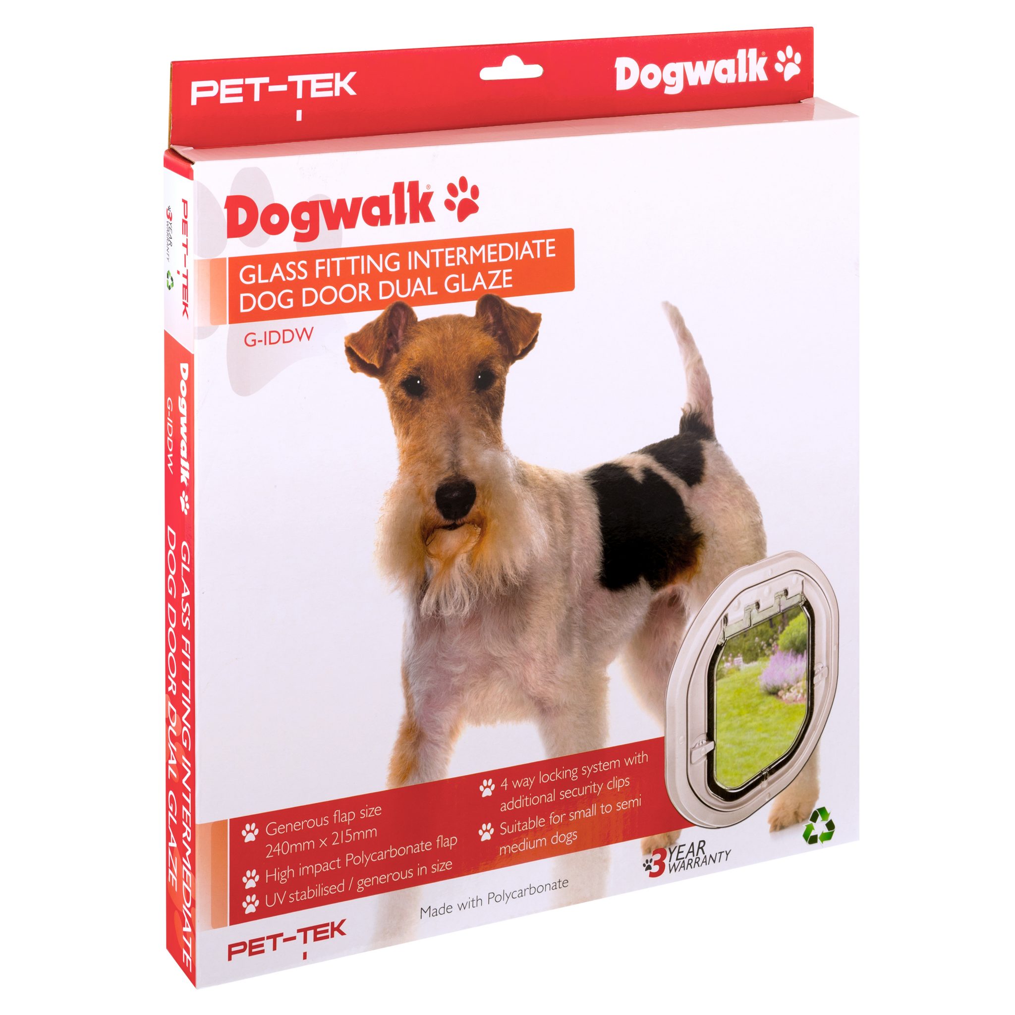 GIDDW Glass Fitting Intermediate Dog Door White Pet Tek UK